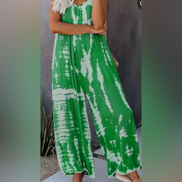Green Tie-Dye Jumpsuit M - Picture 2 of 9